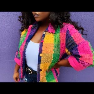 Pink Orange Green and Purple Color Block Jacket